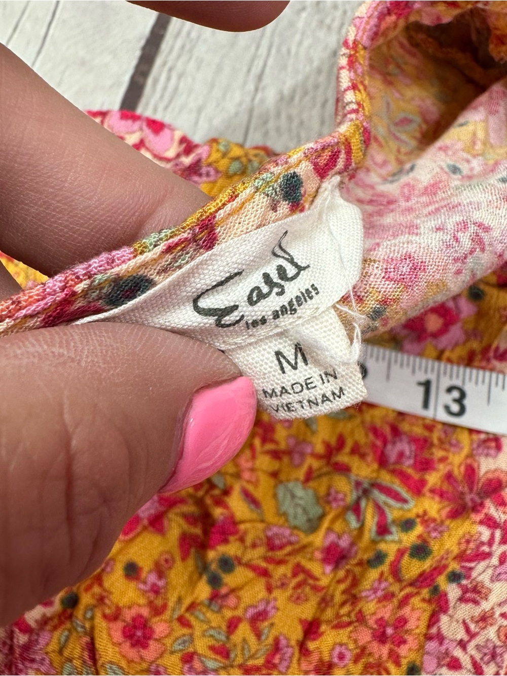 easel Floral V-Neck Short Sleeve Top in Yellow and Pink - Picture 6 of 8